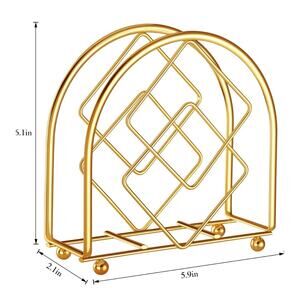 Vertical Freestanding Tabletop Steel Metal Napkin Holder, Gold